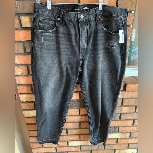 Old Navy Black High Rise Slouchy Straight Cropped Ankle Jeans - Picture 1 of 3
